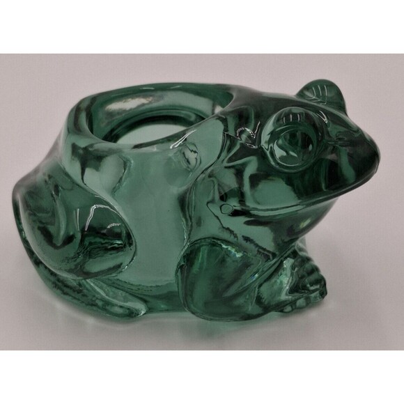 INDIANA ART GLASS GREEN SITTING FROG VOTIVE CANDLE HOLDER PAPERWEIGHT Vintage #2 - Picture 3 of 11